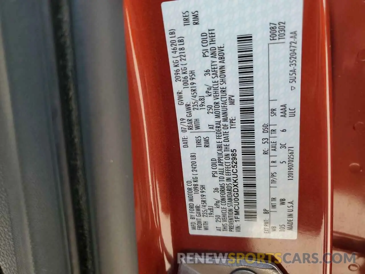 12 fotografías del automóvil dañado 1FMCU0GDXKUC52985 FORD ESCAPE 2019