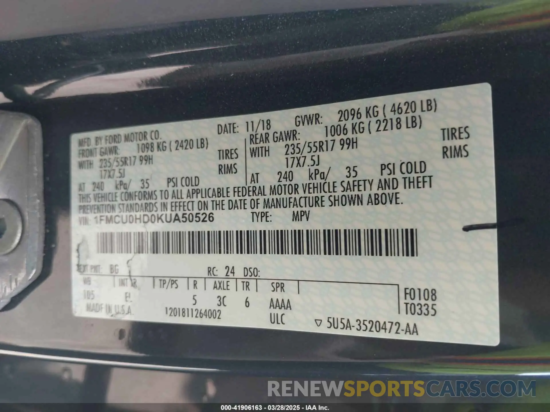 9 fotografías del automóvil dañado 1FMCU0HD0KUA50526 FORD ESCAPE 2019