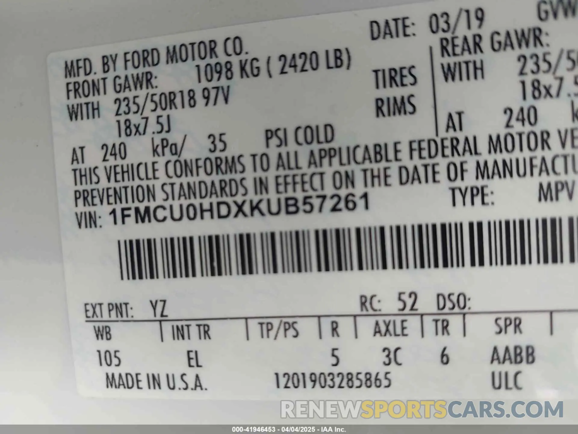 9 fotografías del automóvil dañado 1FMCU0HDXKUB57261 FORD ESCAPE 2019