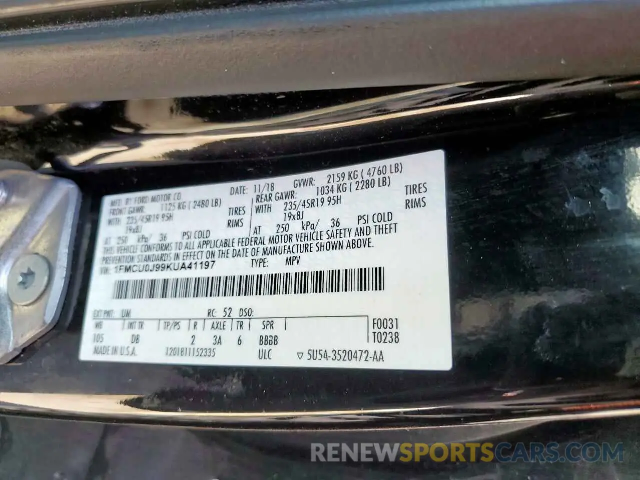 13 fotografías del automóvil dañado 1FMCU0J99KUA41197 FORD ESCAPE 2019