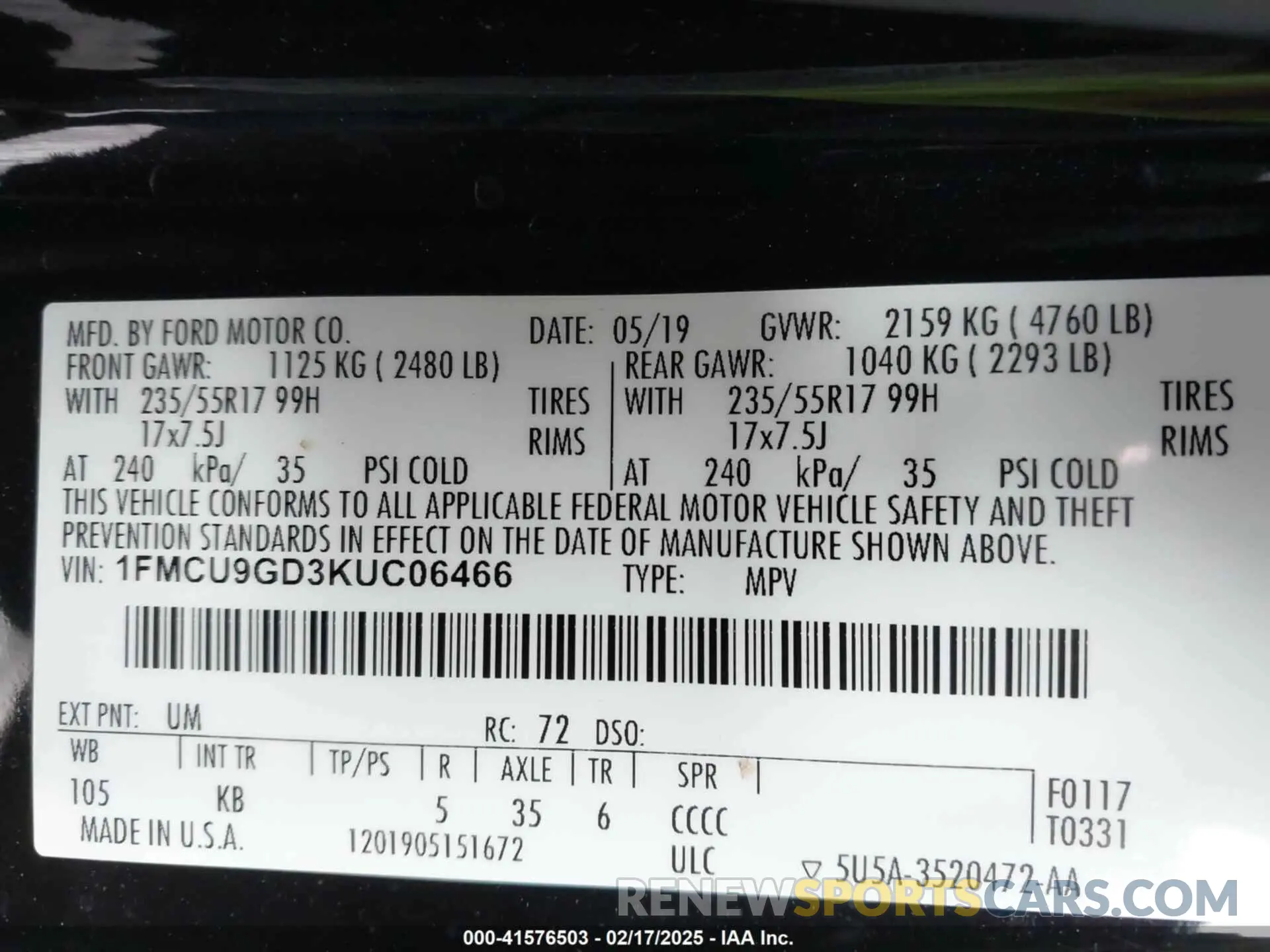 9 fotografías del automóvil dañado 1FMCU9GD3KUC06466 FORD ESCAPE 2019