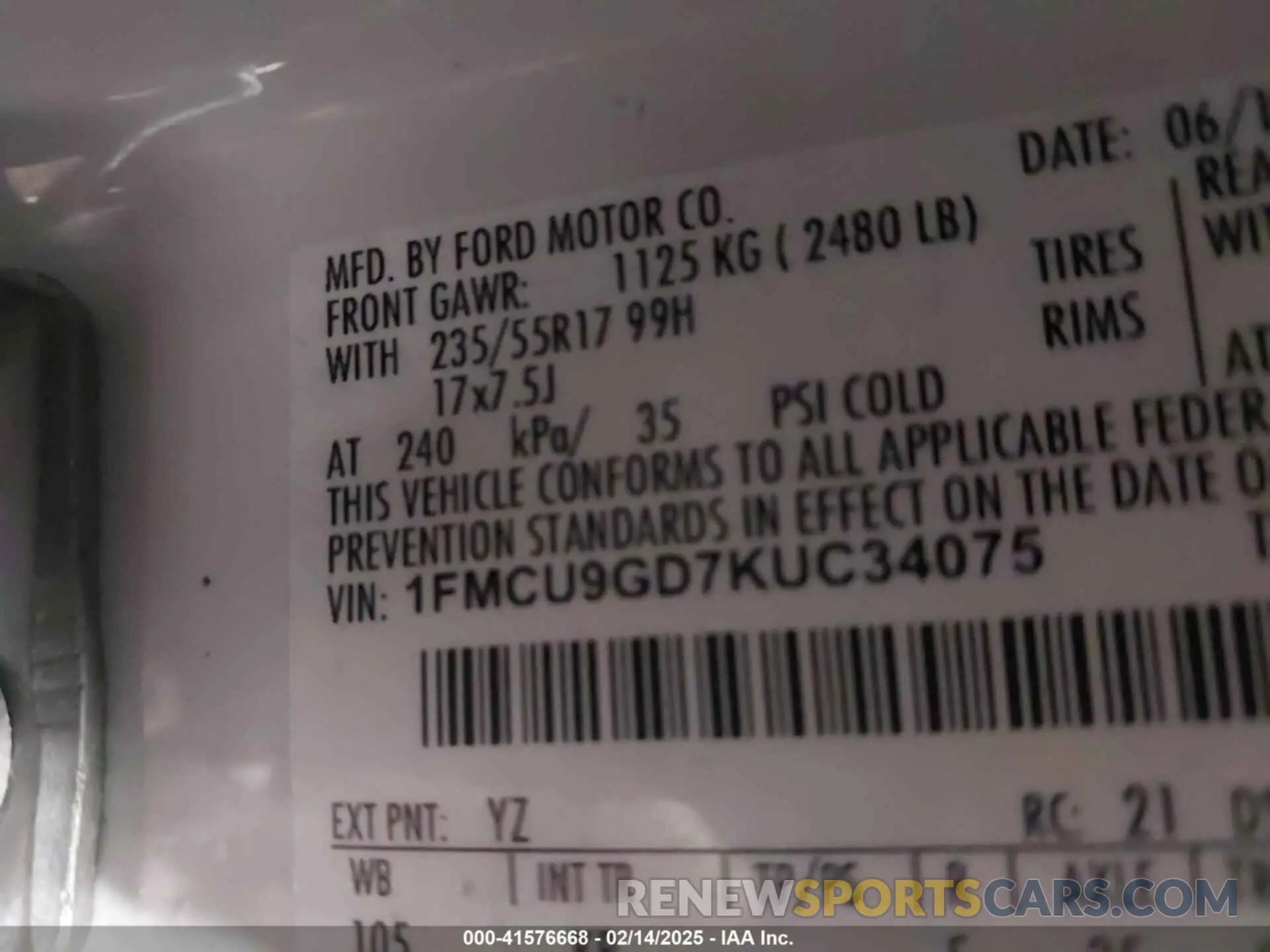 9 fotografías del automóvil dañado 1FMCU9GD7KUC34075 FORD ESCAPE 2019