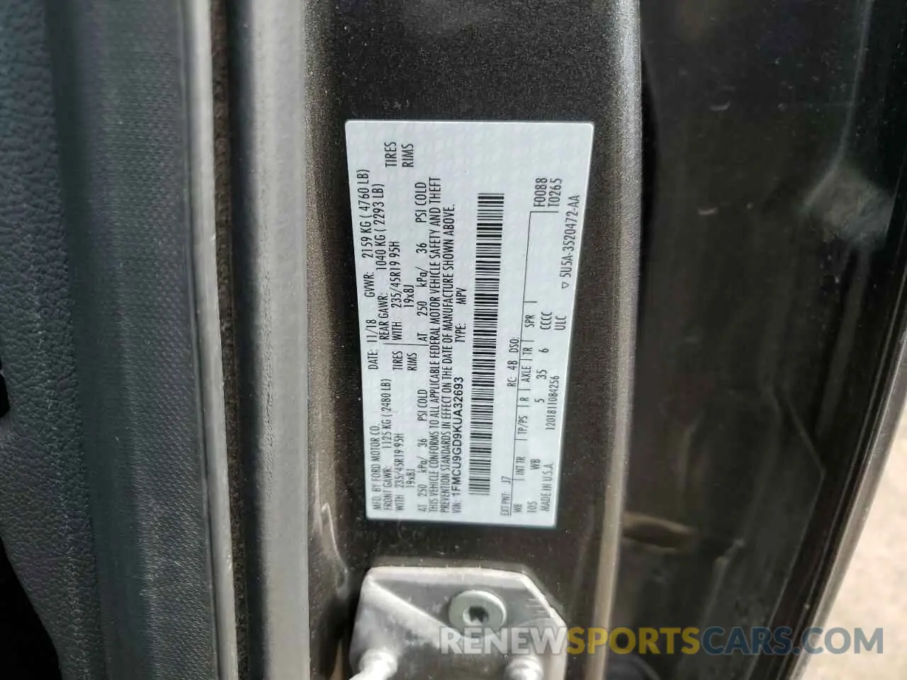 14 fotografías del automóvil dañado 1FMCU9GD9KUA32693 FORD ESCAPE 2019