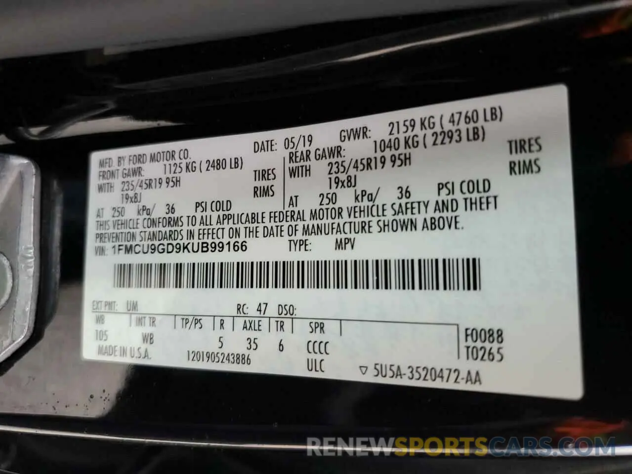 14 fotografías del automóvil dañado 1FMCU9GD9KUB99166 FORD ESCAPE 2019