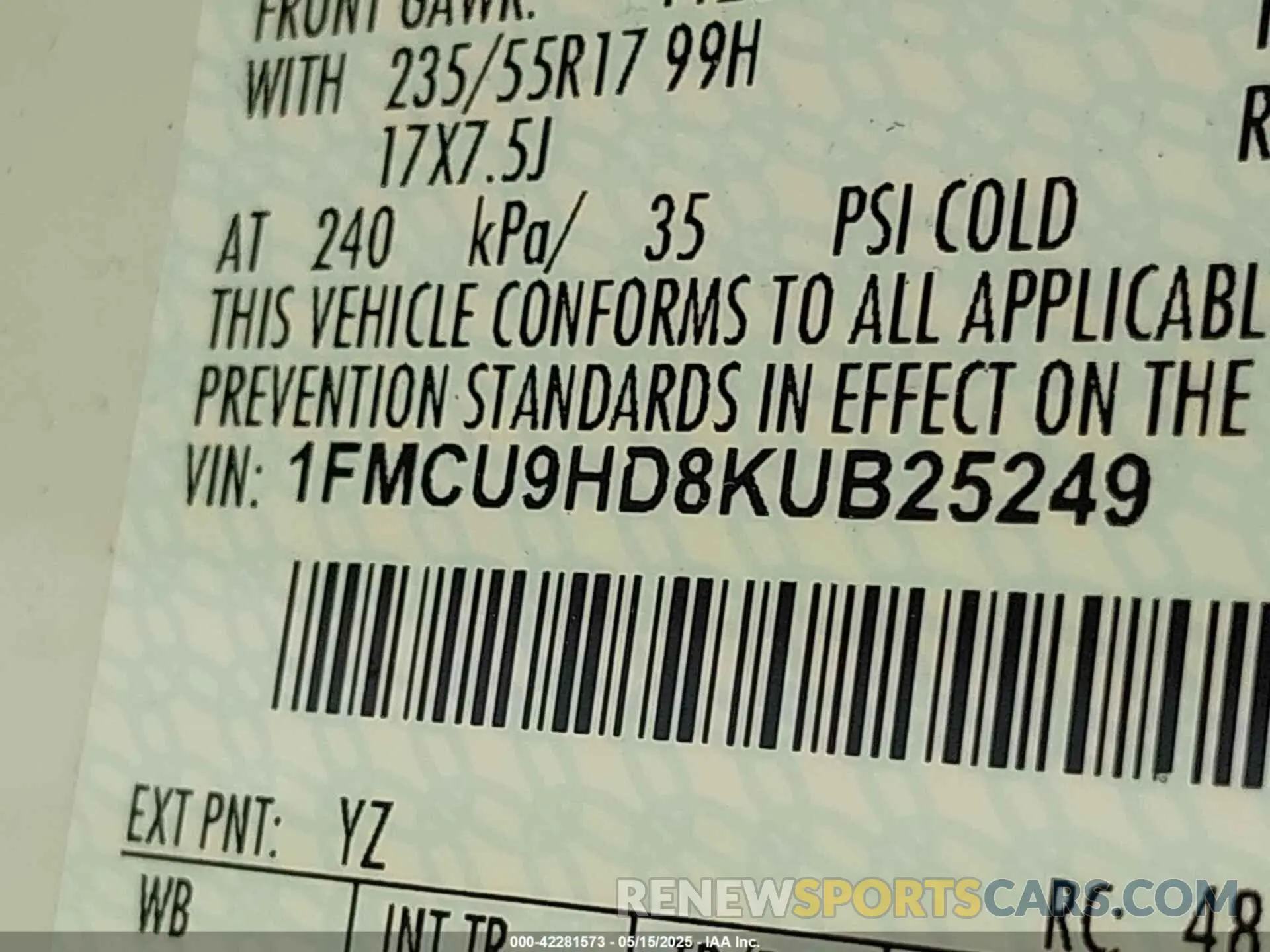 9 fotografías del automóvil dañado 1FMCU9HD8KUB25249 FORD ESCAPE 2019