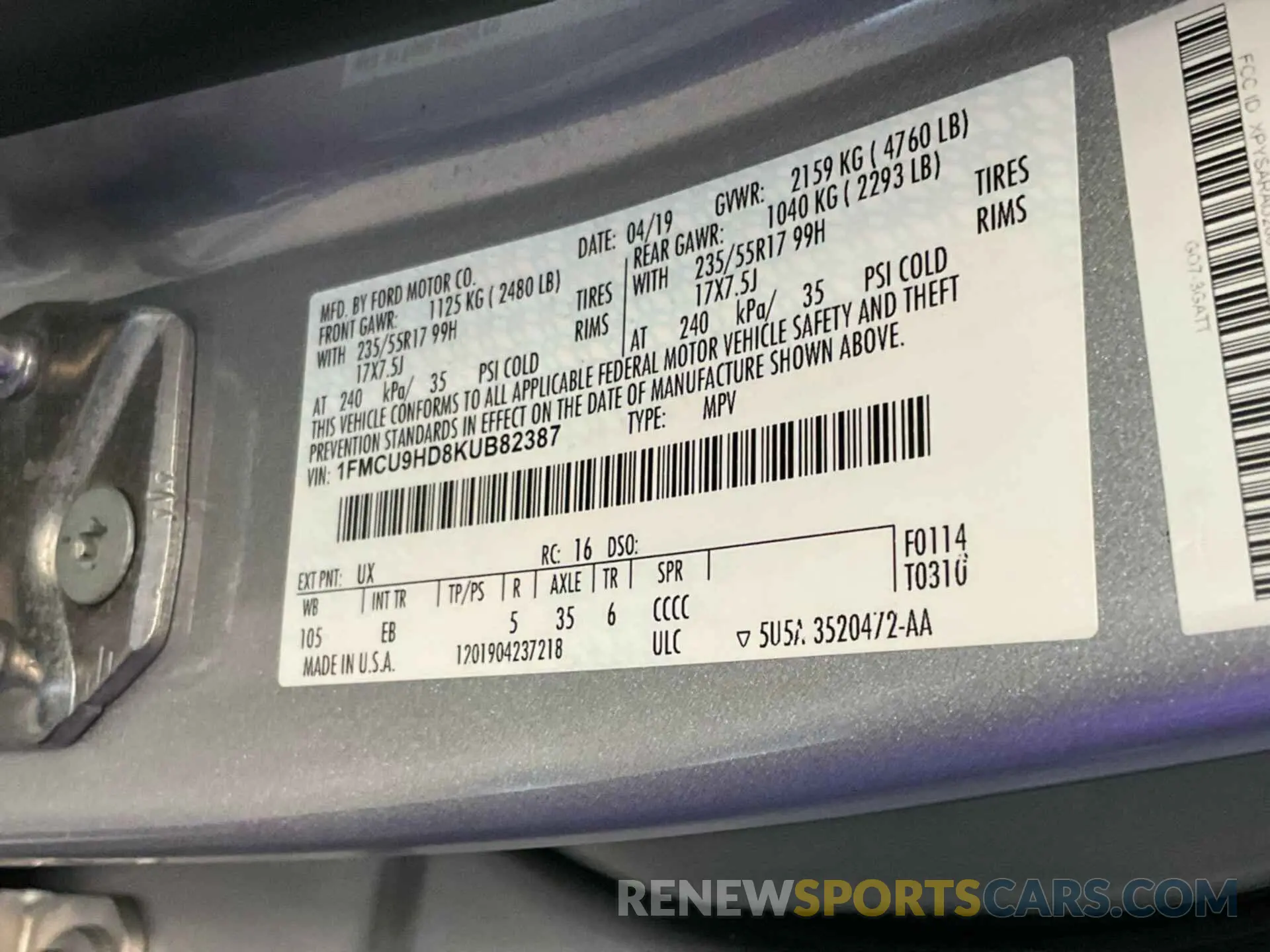16 fotografías del automóvil dañado 1FMCU9HD8KUB82387 FORD ESCAPE 2019