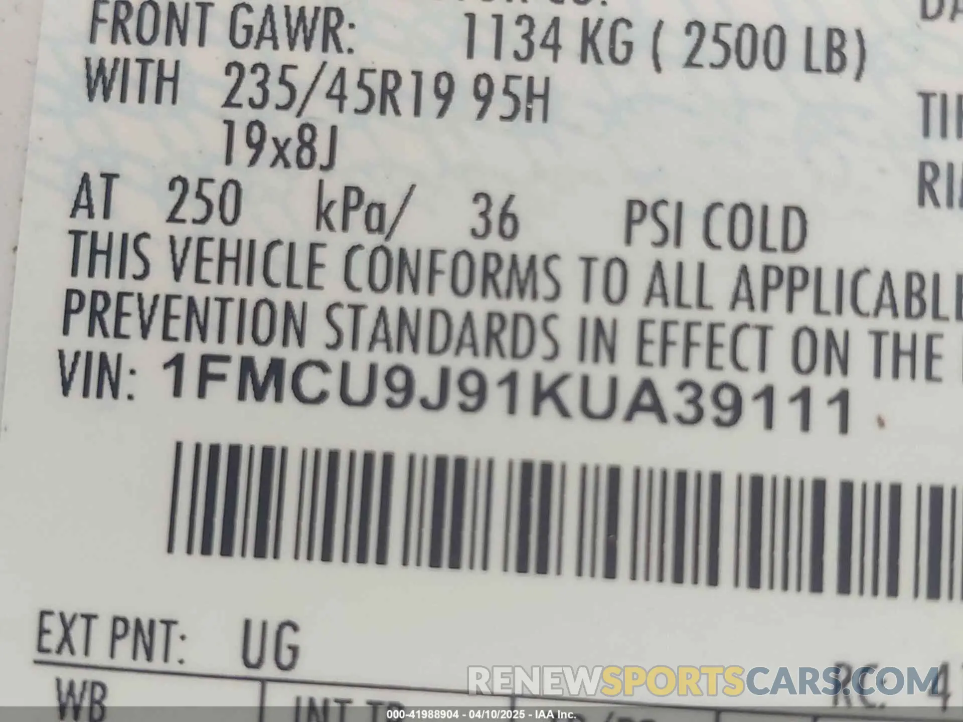 9 fotografías del automóvil dañado 1FMCU9J91KUA39111 FORD ESCAPE 2019