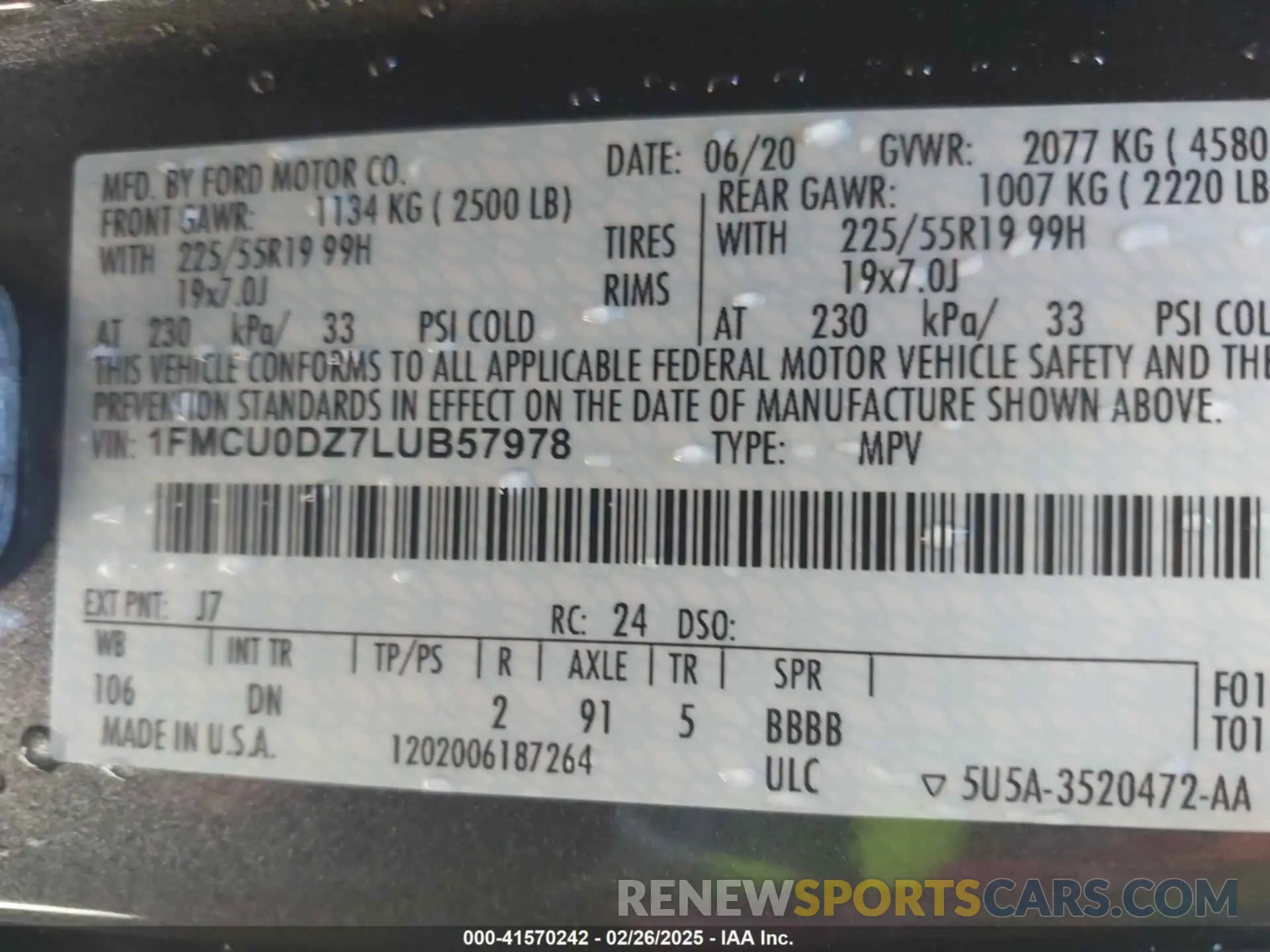 9 fotografías del automóvil dañado 1FMCU0DZ7LUB57978 FORD ESCAPE 2020