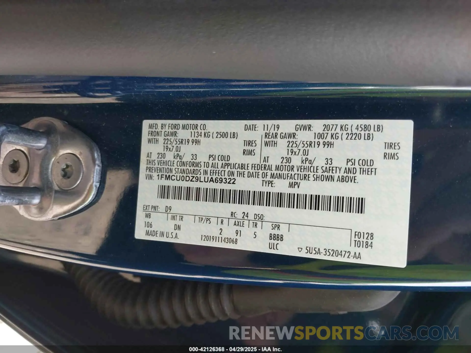 9 fotografías del automóvil dañado 1FMCU0DZ9LUA69322 FORD ESCAPE 2020
