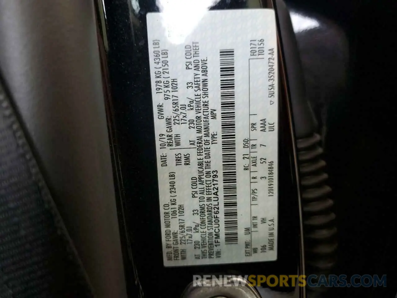 13 fotografías del automóvil dañado 1FMCU0F62LUA21793 FORD ESCAPE 2020