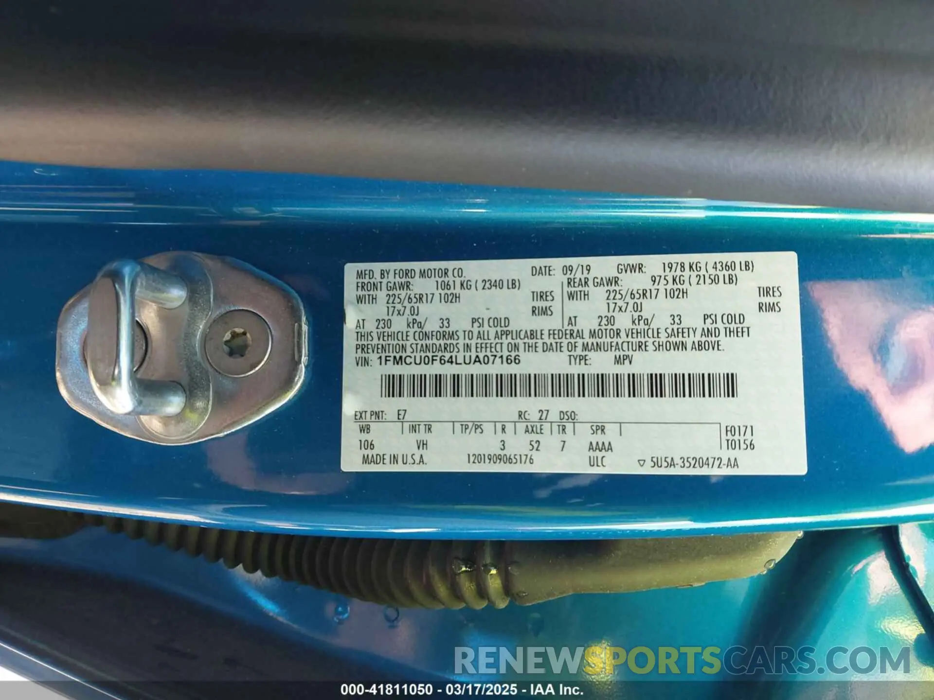 9 fotografías del automóvil dañado 1FMCU0F64LUA07166 FORD ESCAPE 2020