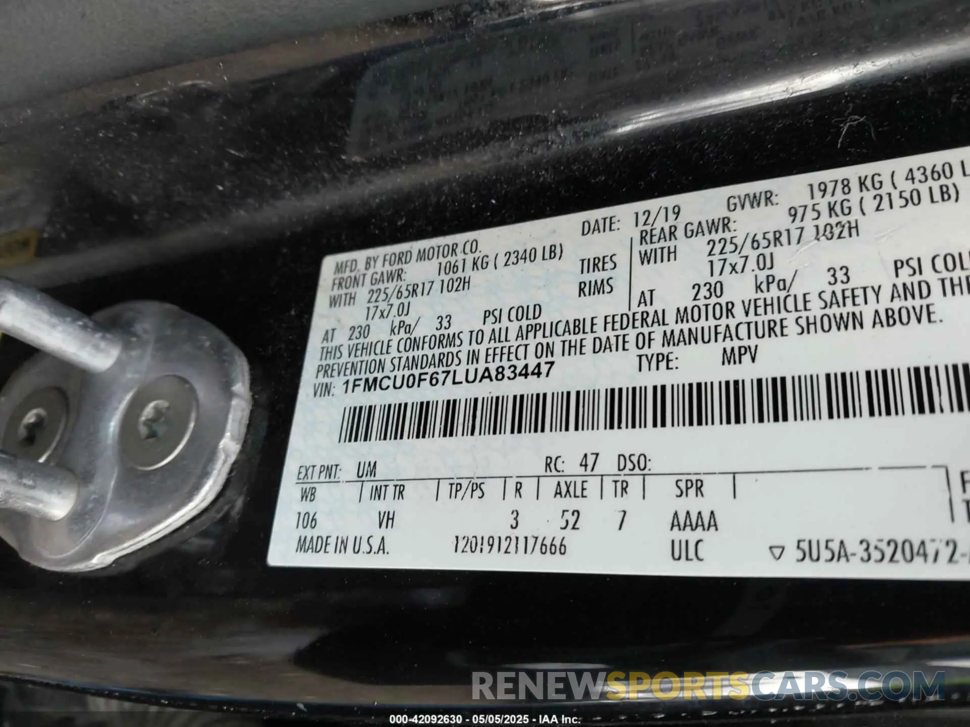 9 fotografías del automóvil dañado 1FMCU0F67LUA83447 FORD ESCAPE 2020