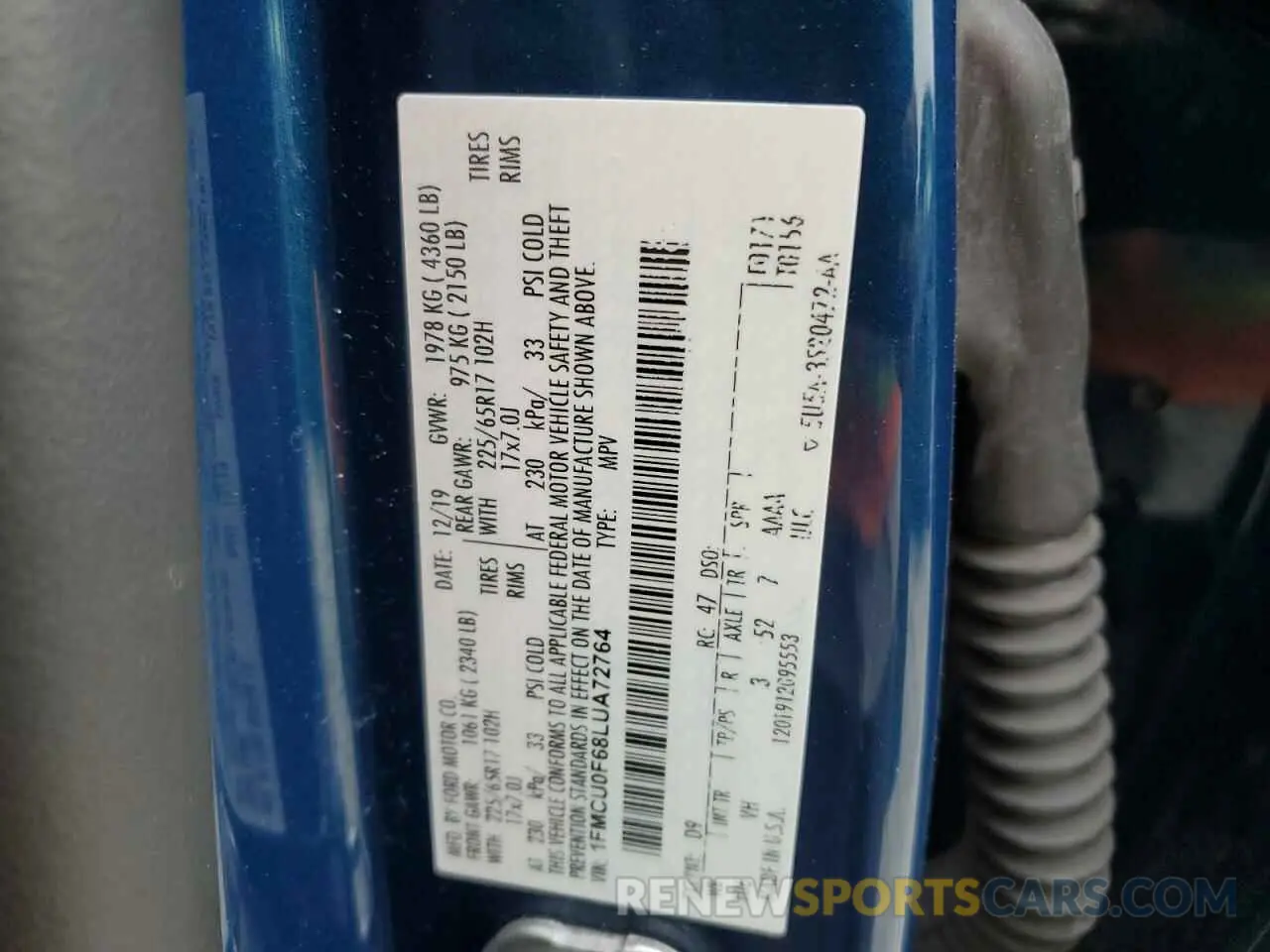 14 fotografías del automóvil dañado 1FMCU0F68LUA72764 FORD ESCAPE 2020