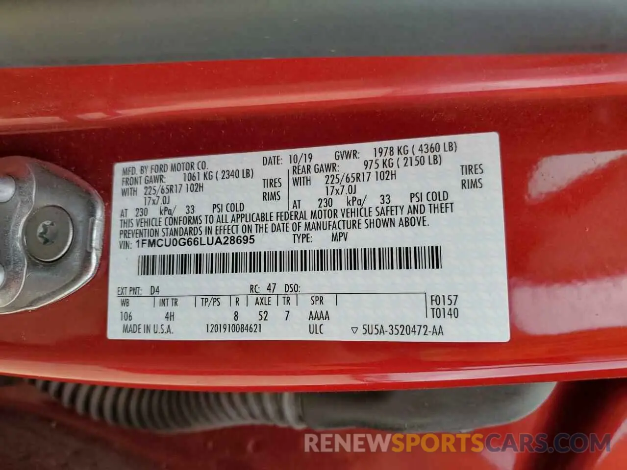 12 fotografías del automóvil dañado 1FMCU0G66LUA28695 FORD ESCAPE 2020