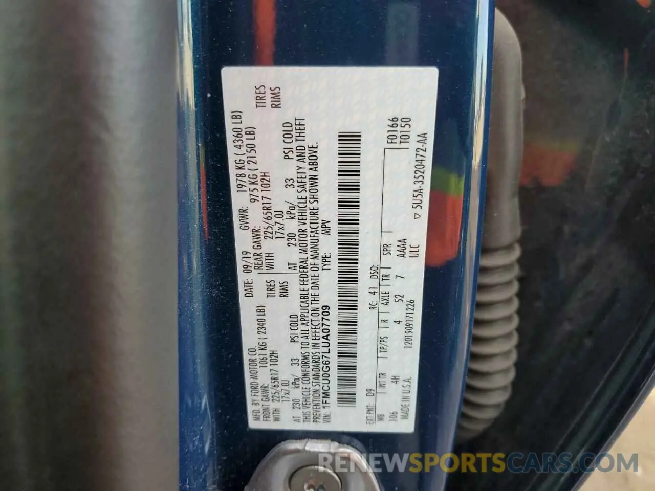 14 fotografías del automóvil dañado 1FMCU0G67LUA07709 FORD ESCAPE 2020
