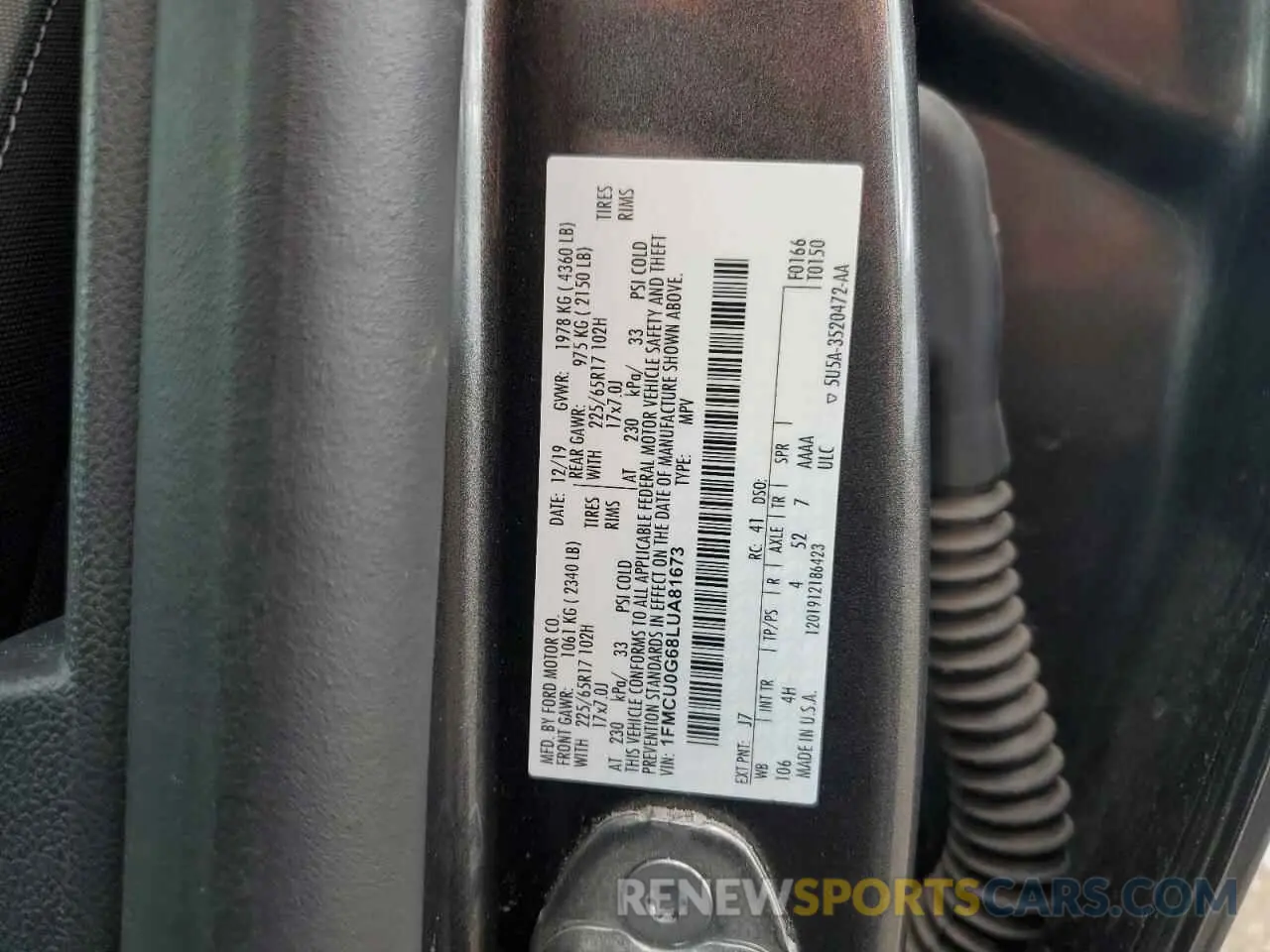 12 fotografías del automóvil dañado 1FMCU0G68LUA81673 FORD ESCAPE 2020