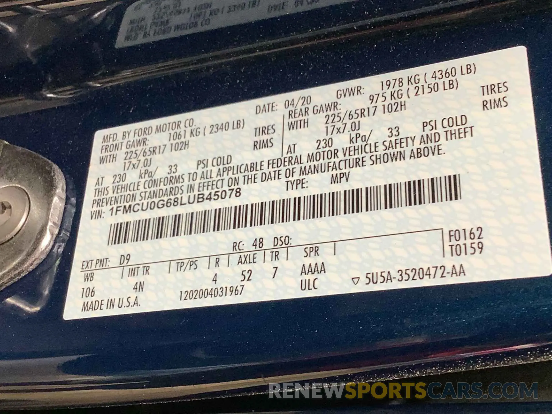 25 fotografías del automóvil dañado 1FMCU0G68LUB45078 FORD ESCAPE 2020