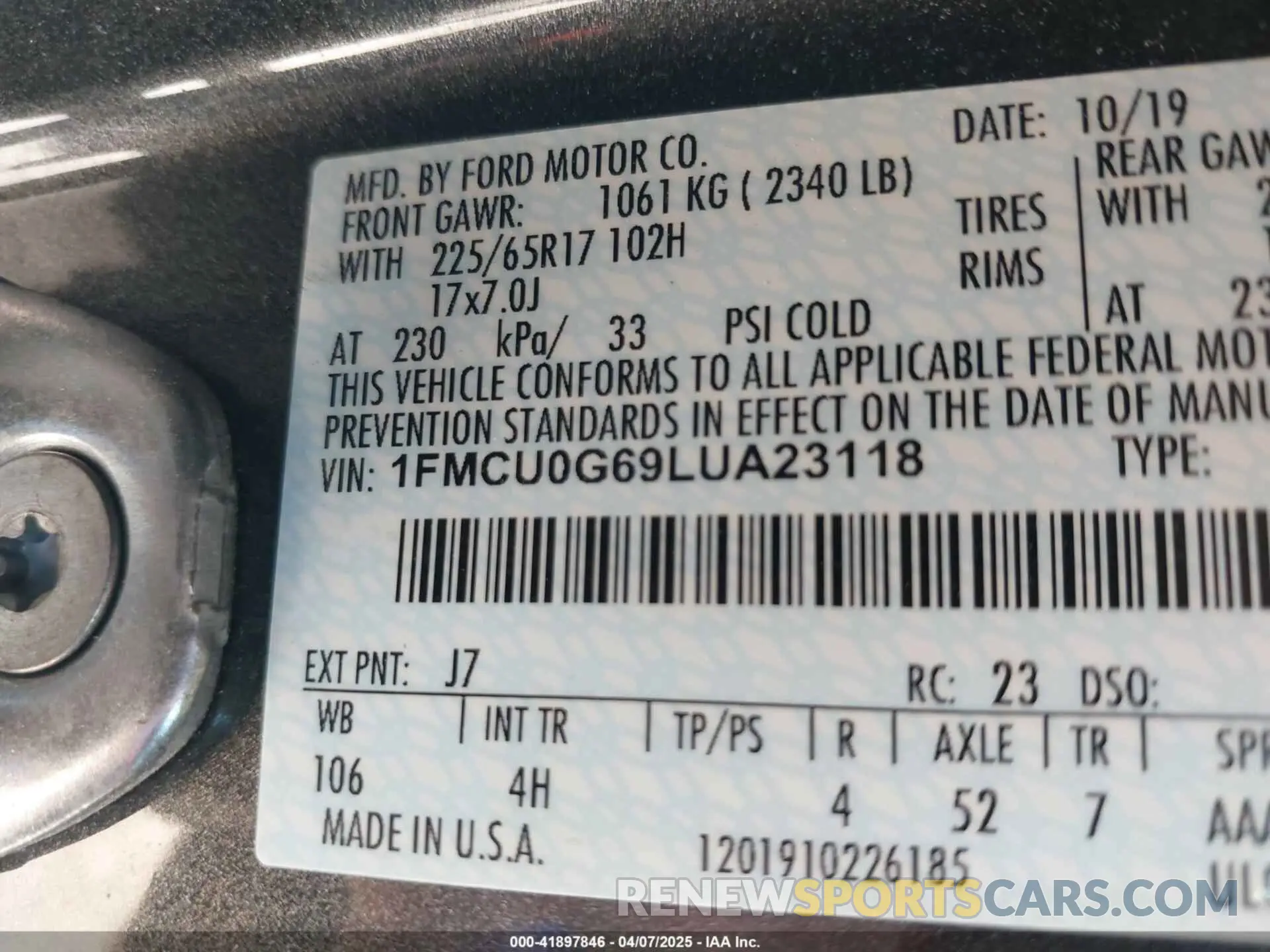9 fotografías del automóvil dañado 1FMCU0G69LUA23118 FORD ESCAPE 2020
