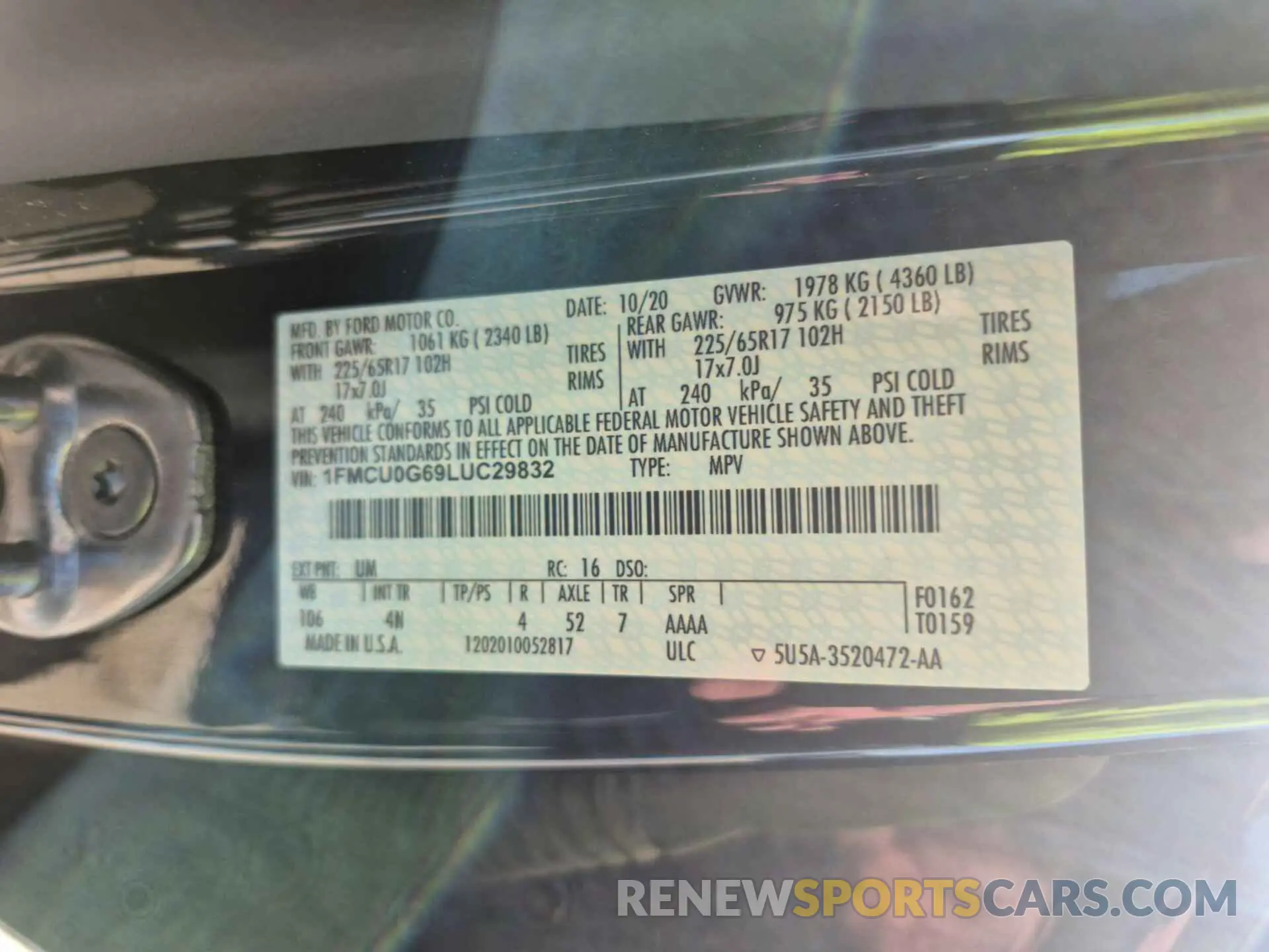 13 fotografías del automóvil dañado 1FMCU0G69LUC29832 FORD ESCAPE 2020