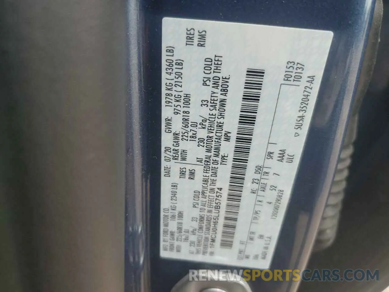 13 fotografías del automóvil dañado 1FMCU0H65LUB57574 FORD ESCAPE 2020