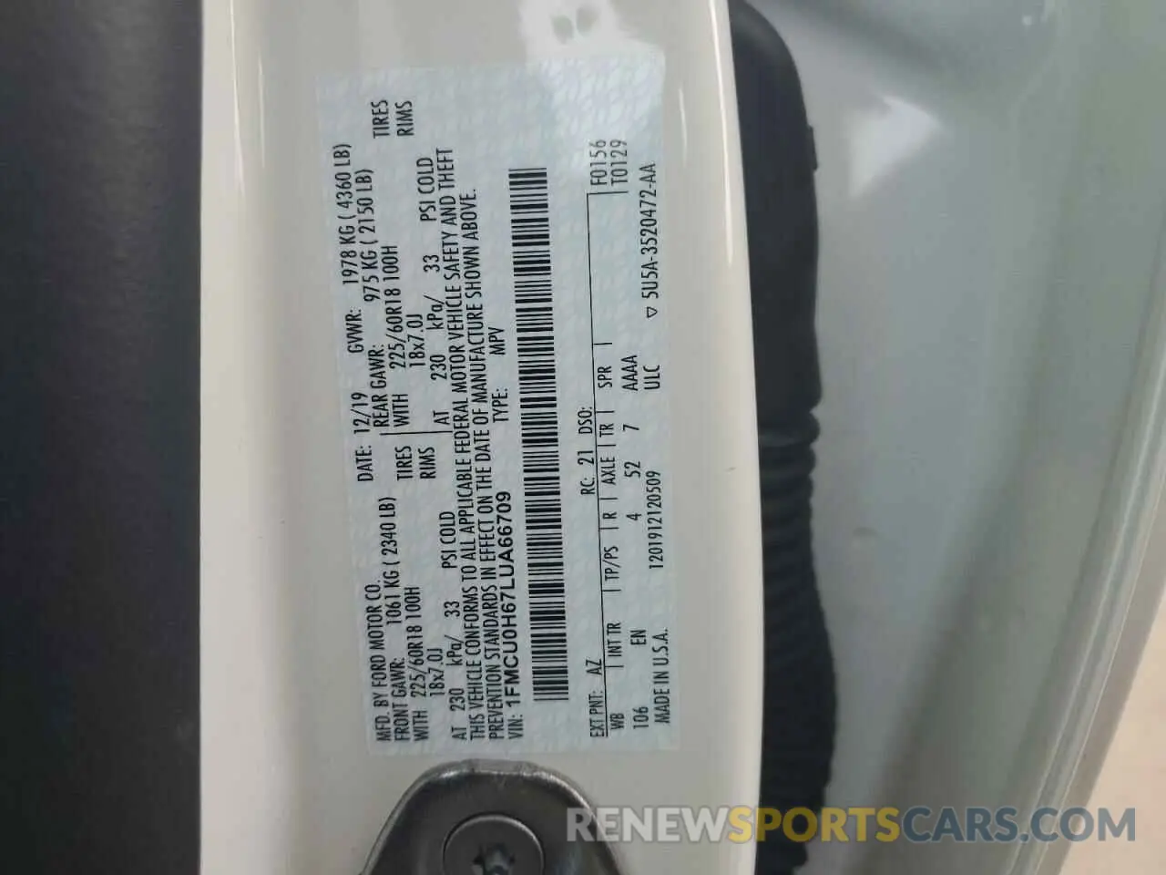 12 fotografías del automóvil dañado 1FMCU0H67LUA66709 FORD ESCAPE 2020