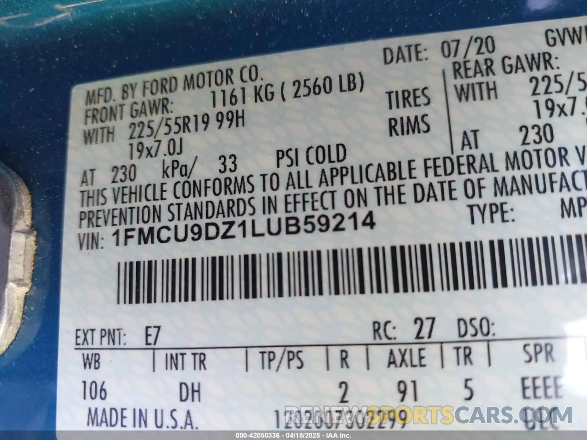 9 fotografías del automóvil dañado 1FMCU9DZ1LUB59214 FORD ESCAPE 2020