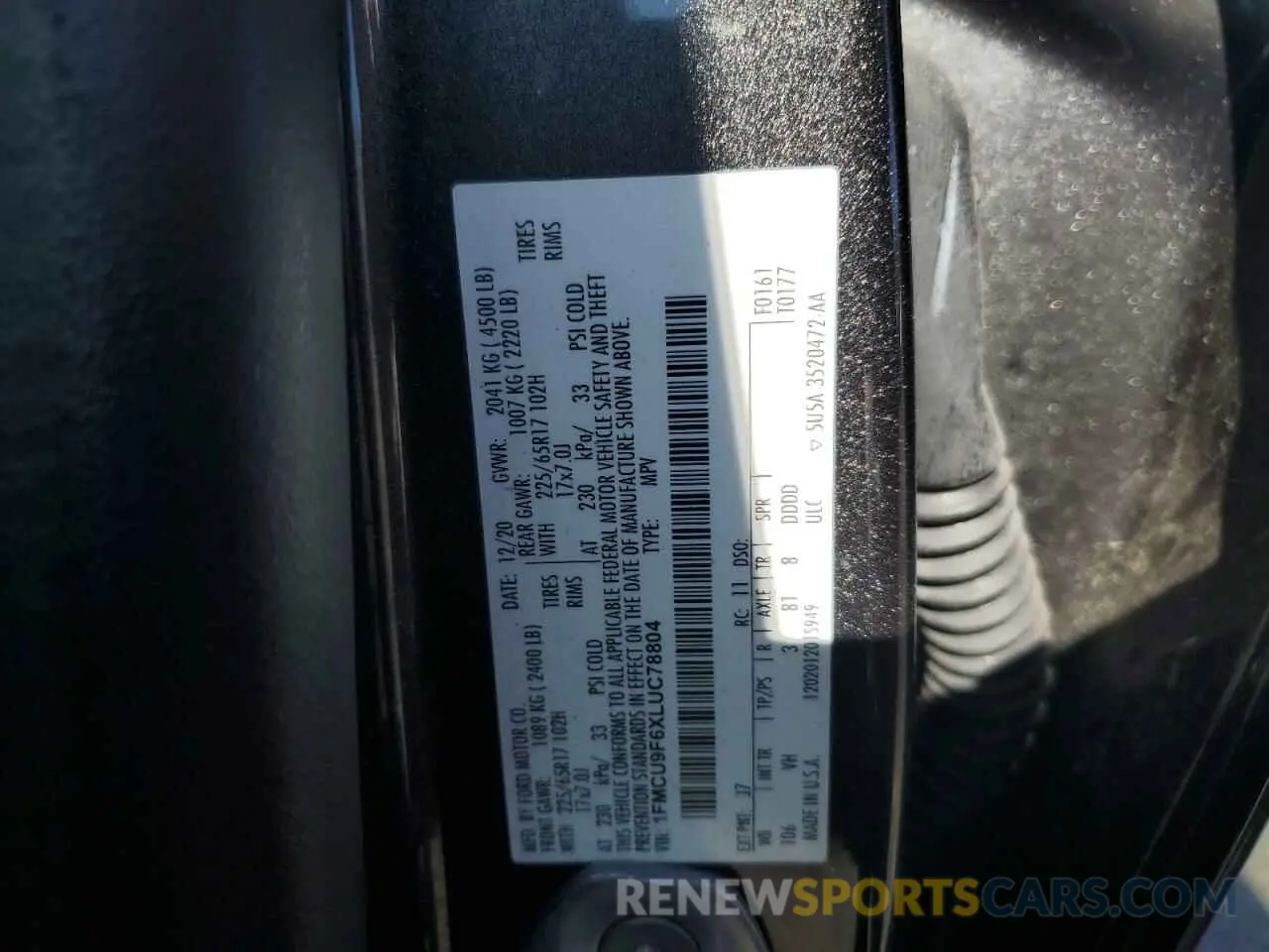 13 fotografías del automóvil dañado 1FMCU9F6XLUC78804 FORD ESCAPE 2020