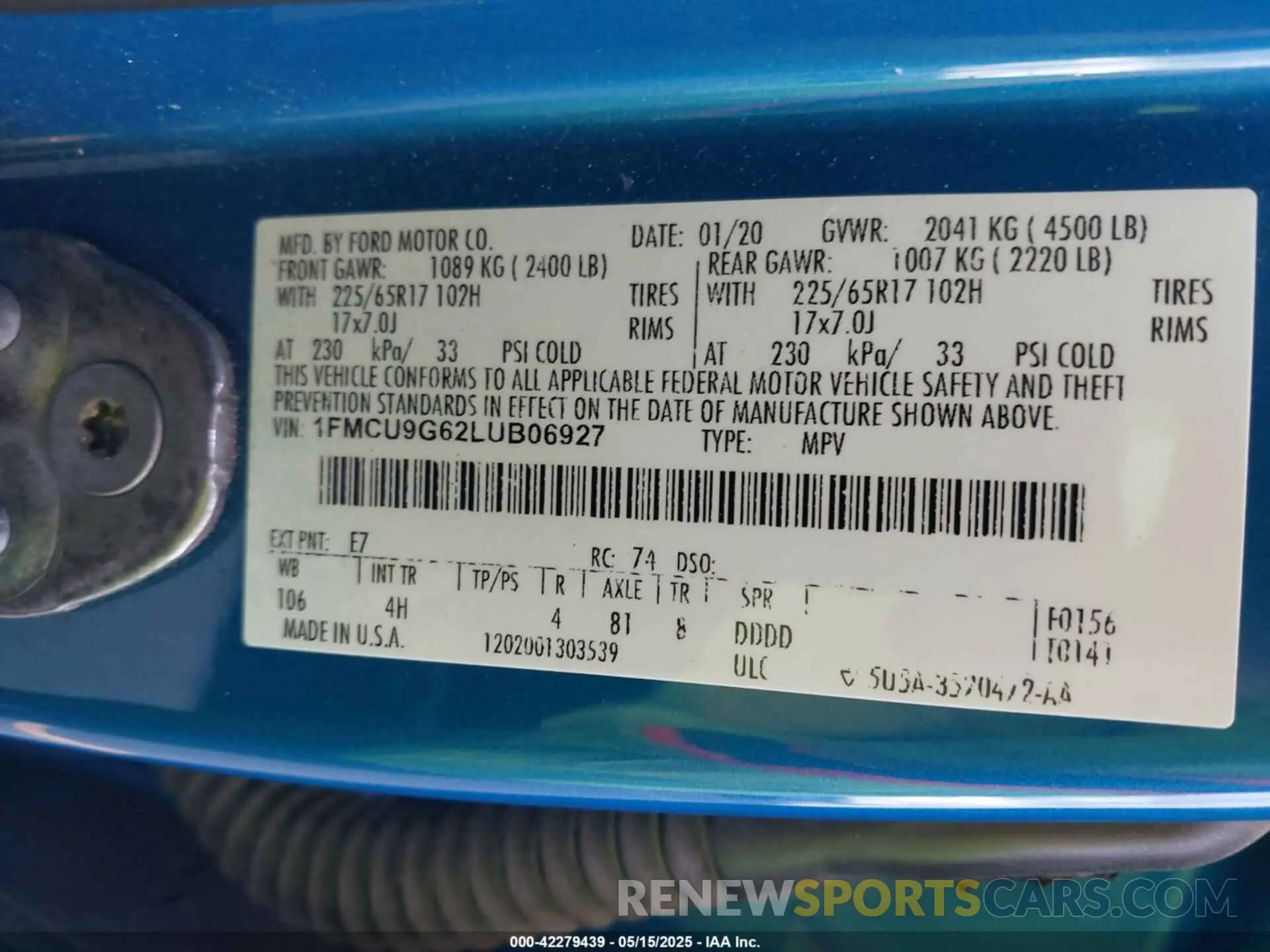 9 fotografías del automóvil dañado 1FMCU9G62LUB06927 FORD ESCAPE 2020
