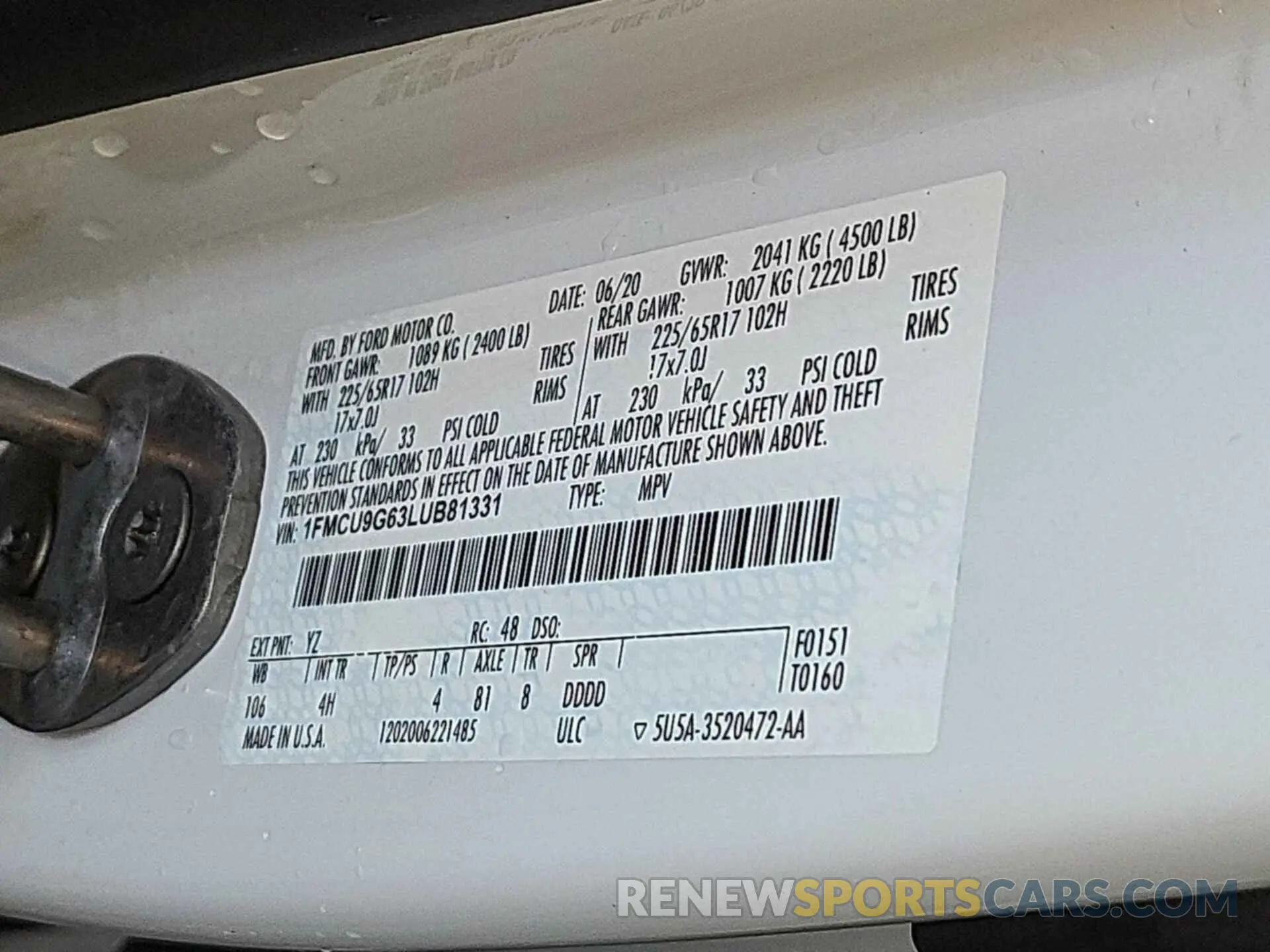 38 fotografías del automóvil dañado 1FMCU9G63LUB81331 FORD ESCAPE 2020