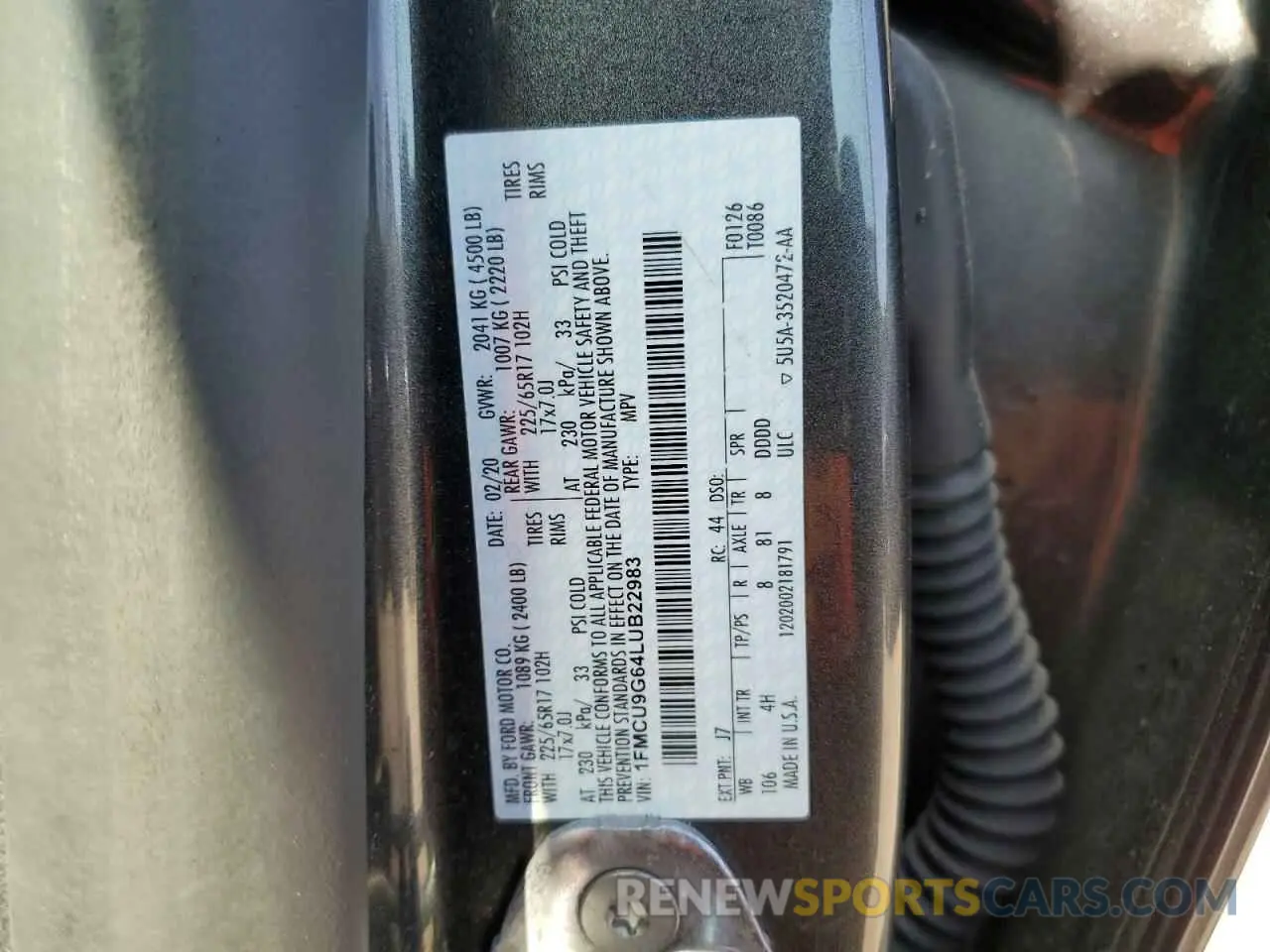 13 fotografías del automóvil dañado 1FMCU9G64LUB22983 FORD ESCAPE 2020