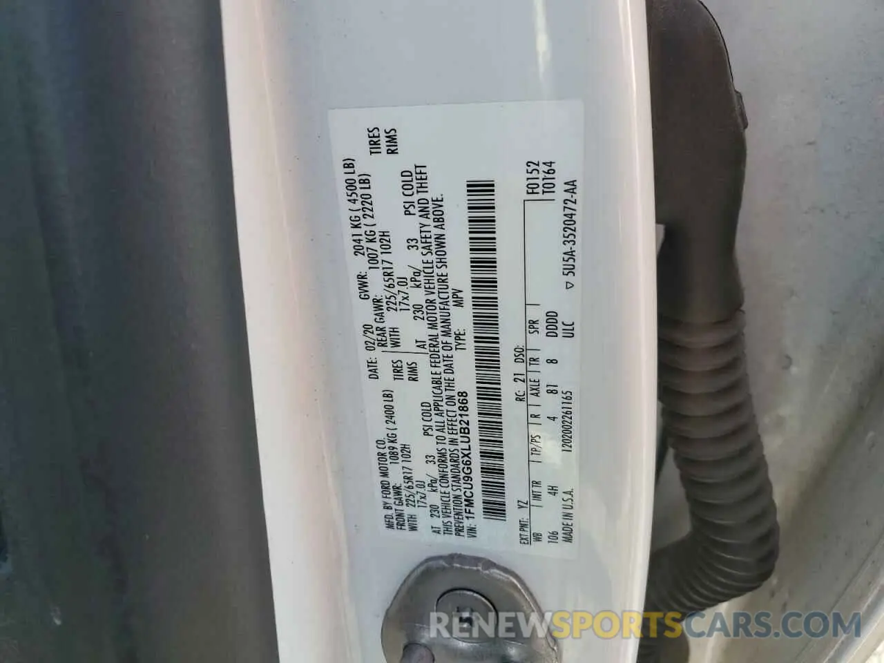 13 fotografías del automóvil dañado 1FMCU9G6XLUB21868 FORD ESCAPE 2020