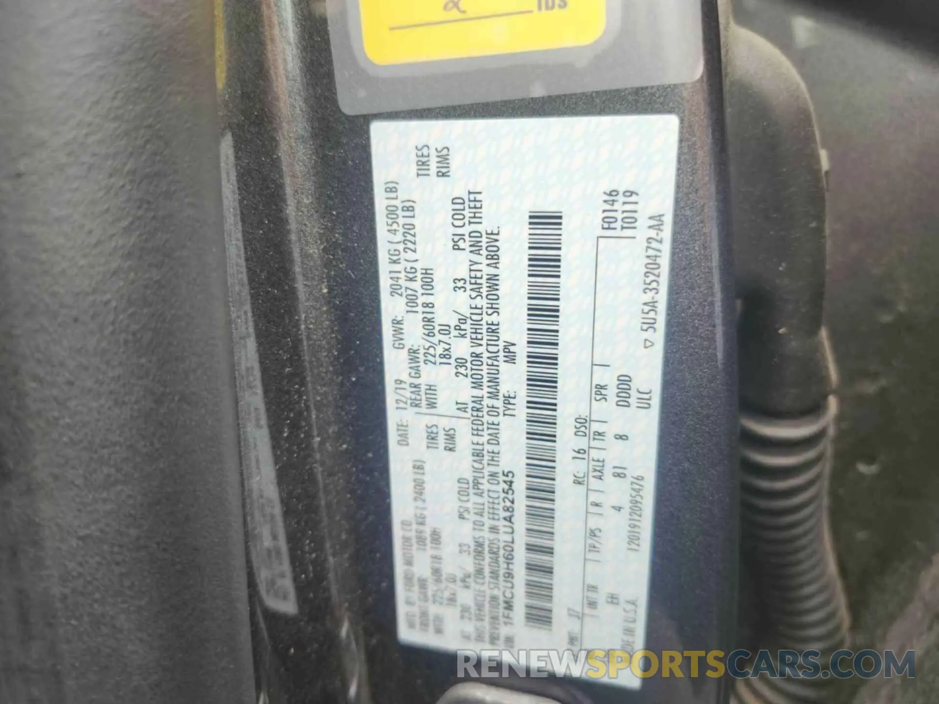 5 fotografías del automóvil dañado 1FMCU9H60LUA82545 FORD ESCAPE 2020