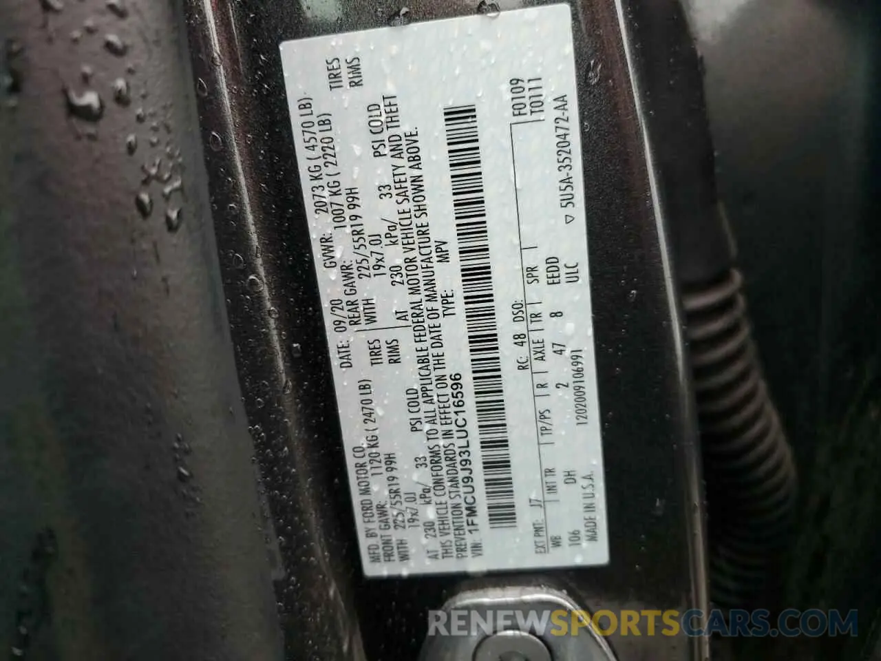 12 fotografías del automóvil dañado 1FMCU9J93LUC16596 FORD ESCAPE 2020