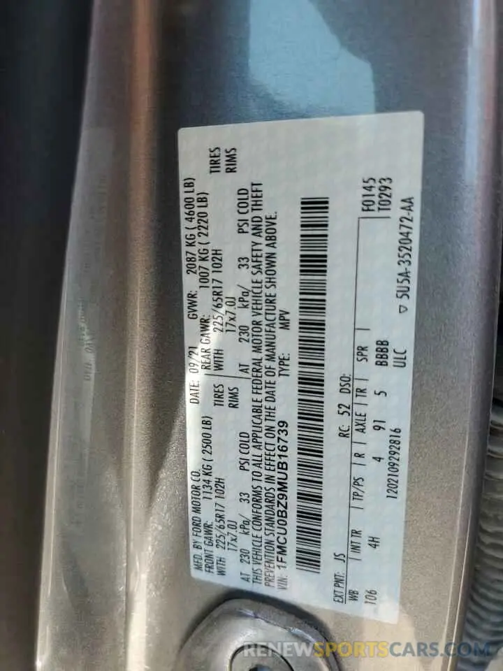 14 fotografías del automóvil dañado 1FMCU0BZ9MUB16739 FORD ESCAPE 2021