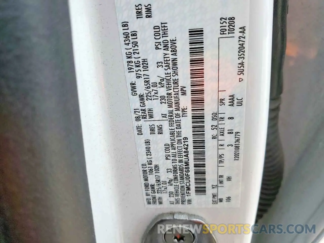 12 fotografías del automóvil dañado 1FMCU0F68MUA84219 FORD ESCAPE 2021