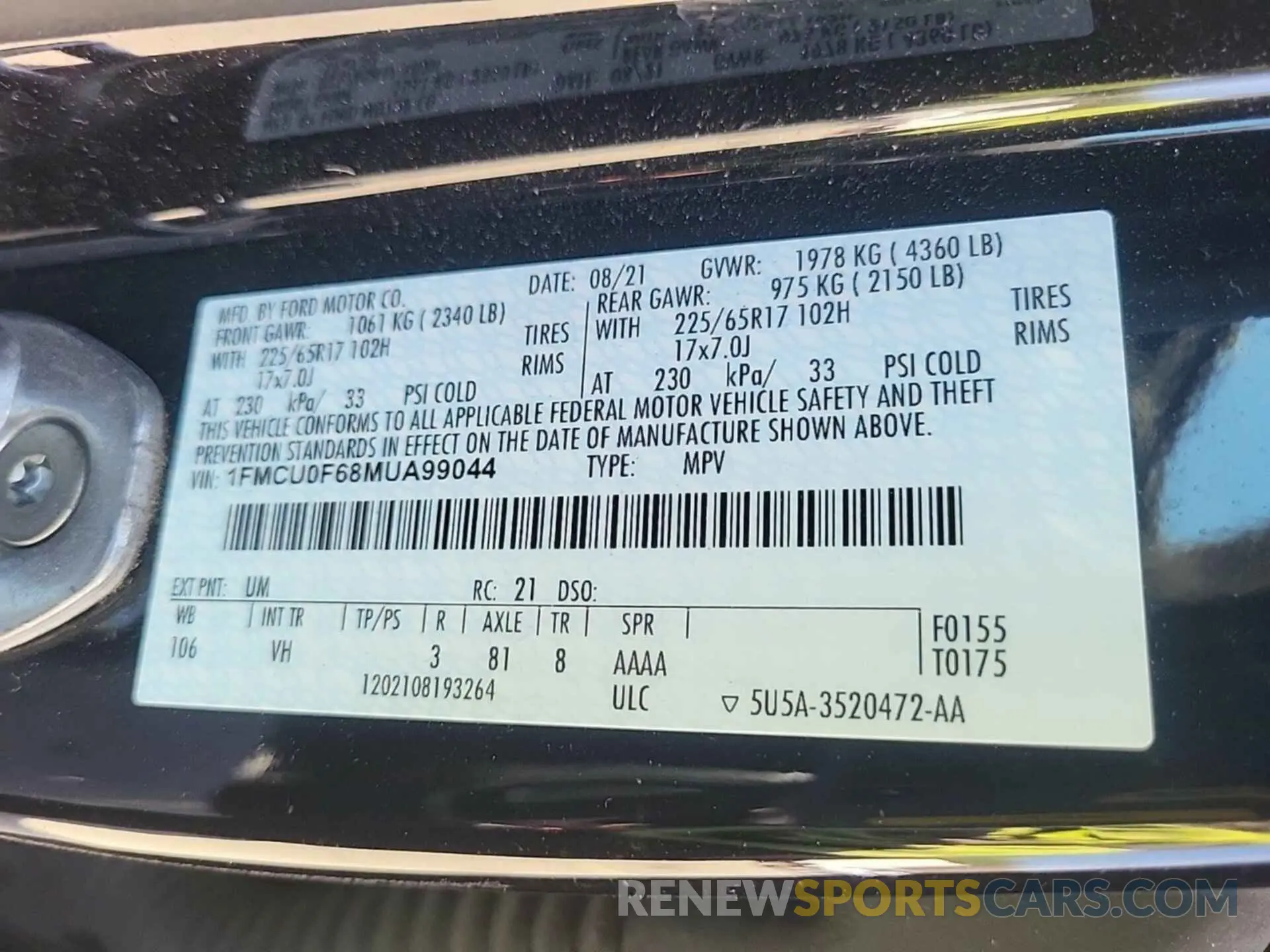 16 fotografías del automóvil dañado 1FMCU0F68MUA99044 FORD ESCAPE 2021