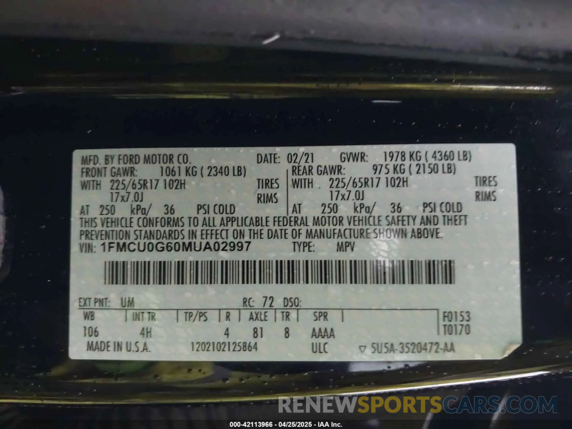 9 fotografías del automóvil dañado 1FMCU0G60MUA02997 FORD ESCAPE 2021