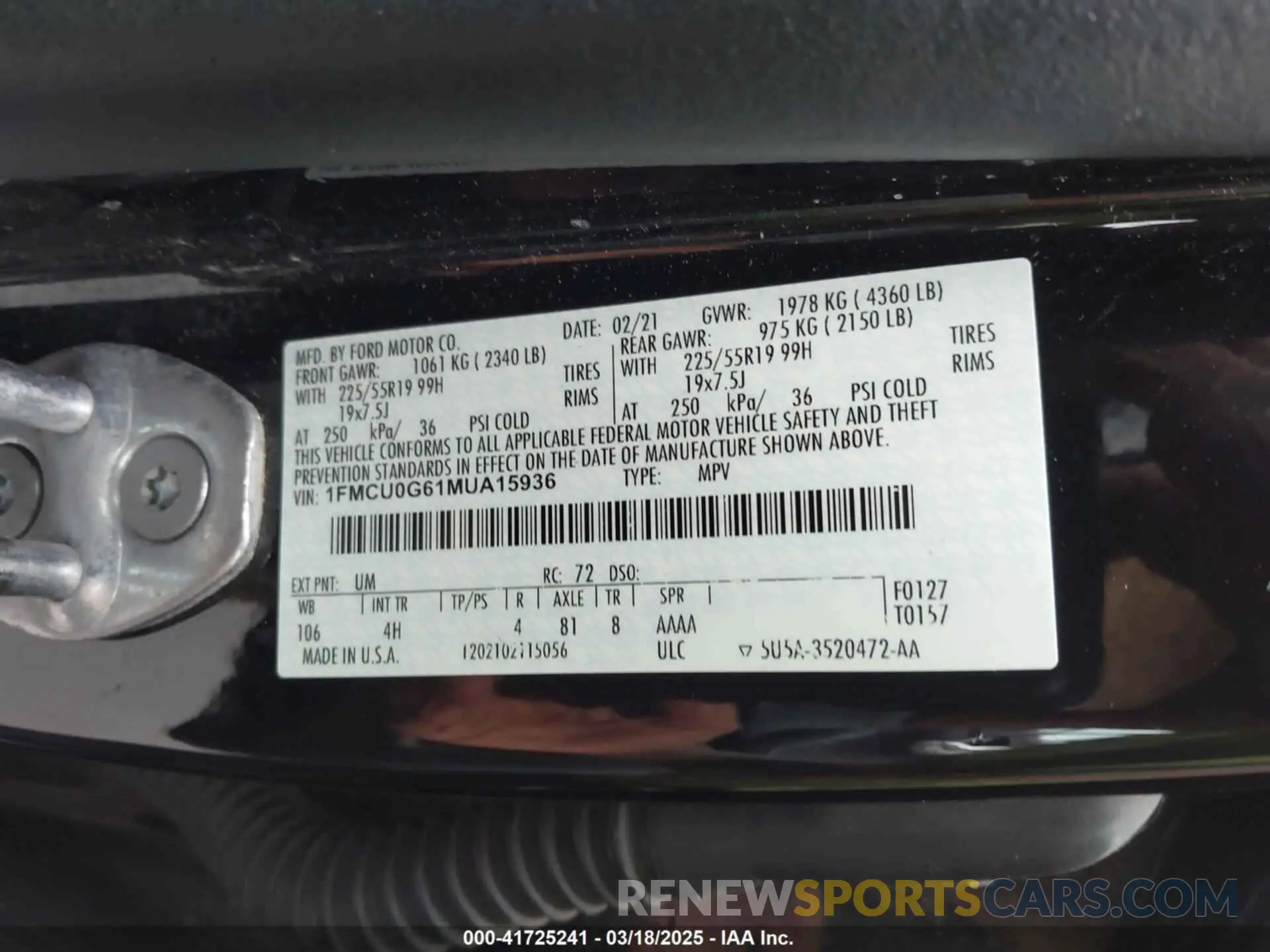9 fotografías del automóvil dañado 1FMCU0G61MUA15936 FORD ESCAPE 2021