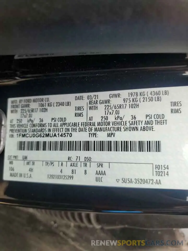 13 fotografías del automóvil dañado 1FMCU0G62MUA14570 FORD ESCAPE 2021