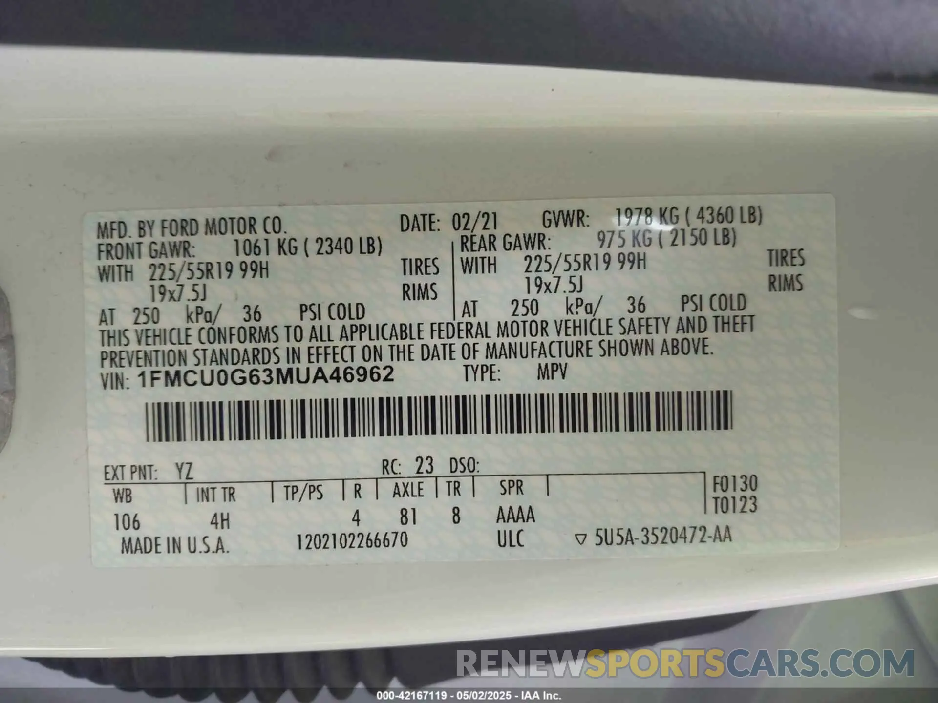 9 fotografías del automóvil dañado 1FMCU0G63MUA46962 FORD ESCAPE 2021