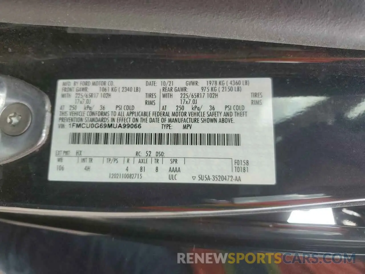 14 fotografías del automóvil dañado 1FMCU0G69MUA99066 FORD ESCAPE 2021