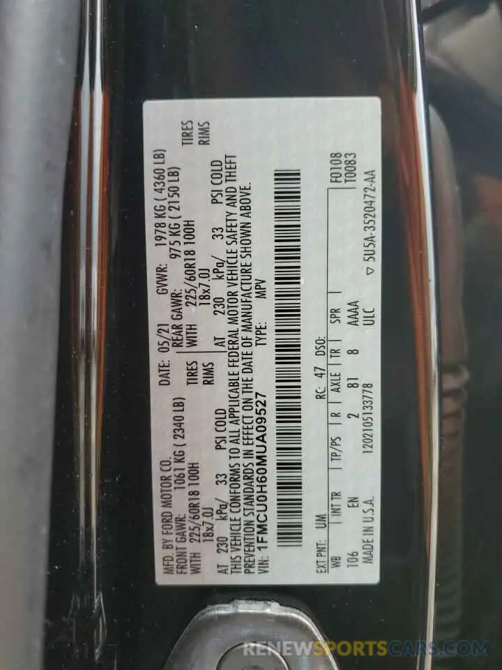 16 fotografías del automóvil dañado 1FMCU0H60MUA09527 FORD ESCAPE 2021