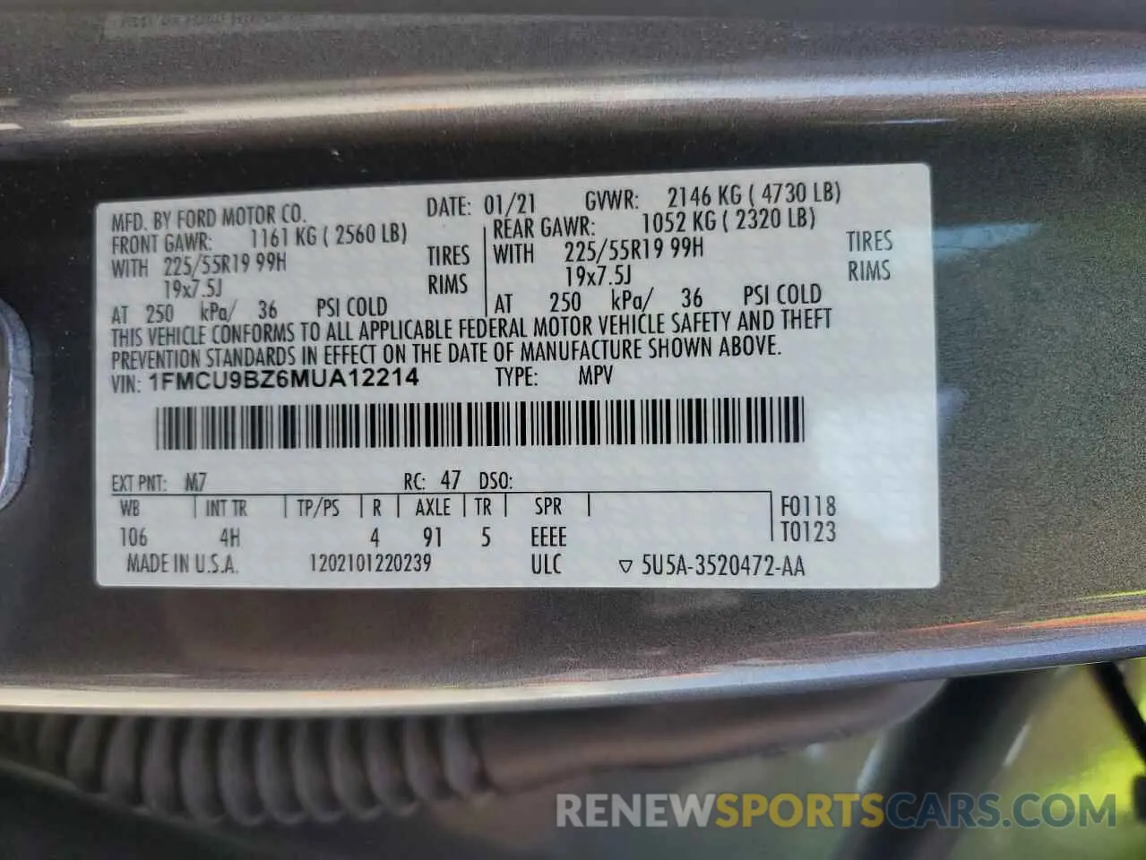 15 fotografías del automóvil dañado 1FMCU9BZ6MUA12214 FORD ESCAPE 2021
