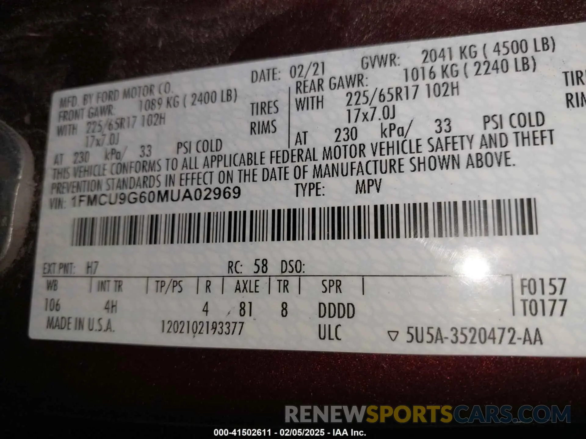 9 fotografías del automóvil dañado 1FMCU9G60MUA02969 FORD ESCAPE 2021