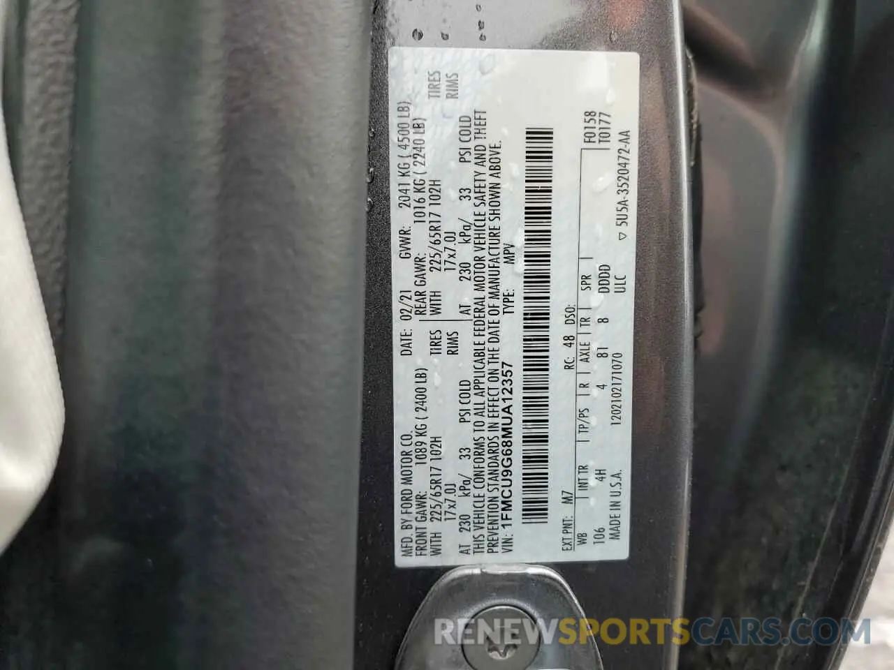 15 fotografías del automóvil dañado 1FMCU9G68MUA12357 FORD ESCAPE 2021