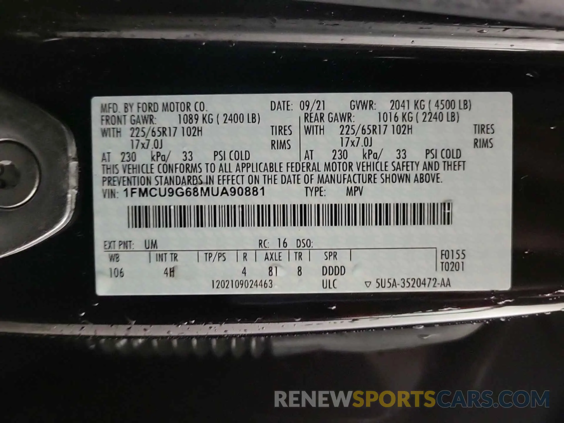 12 fotografías del automóvil dañado 1FMCU9G68MUA90881 FORD ESCAPE 2021