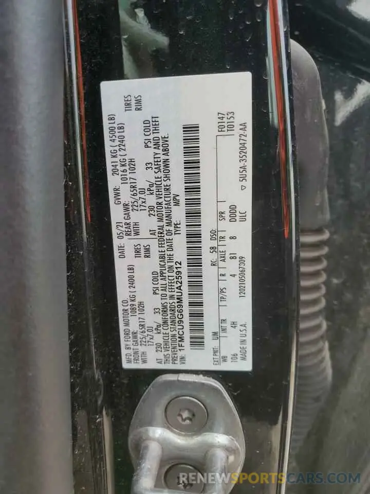13 fotografías del automóvil dañado 1FMCU9G69MUA25912 FORD ESCAPE 2021