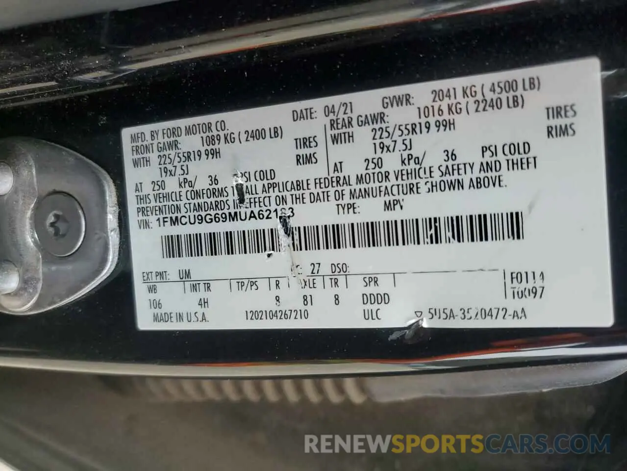 14 fotografías del automóvil dañado 1FMCU9G69MUA62183 FORD ESCAPE 2021