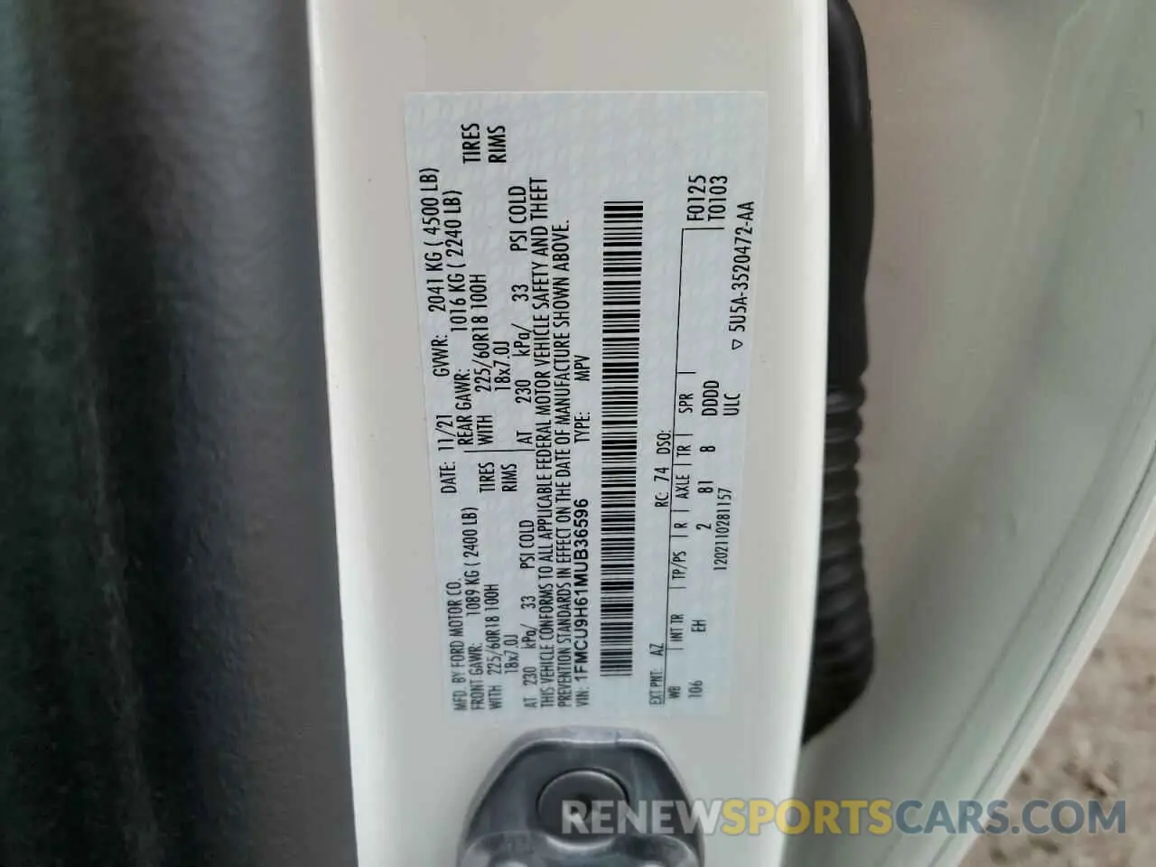 16 fotografías del automóvil dañado 1FMCU9H61MUB36596 FORD ESCAPE 2021