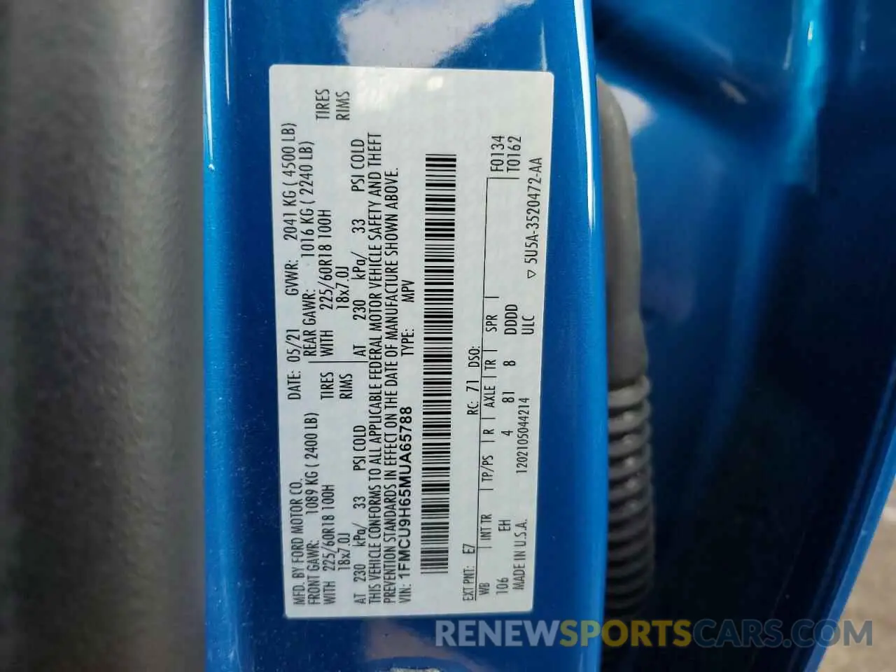 13 fotografías del automóvil dañado 1FMCU9H65MUA65788 FORD ESCAPE 2021